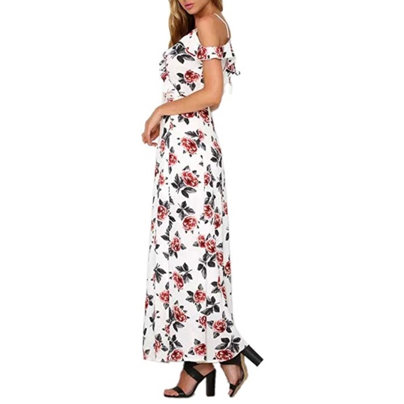 Floral Print Cold Off Shoulder Bohemian Maxi Dress - Picture 3 of 5